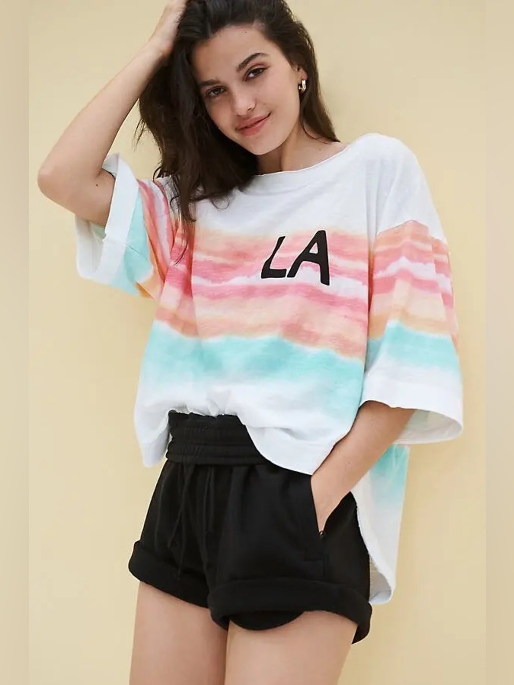 Daily Practice Anthropologie LA Rainbow Stripe Cutout Back Oversized Tee Top M